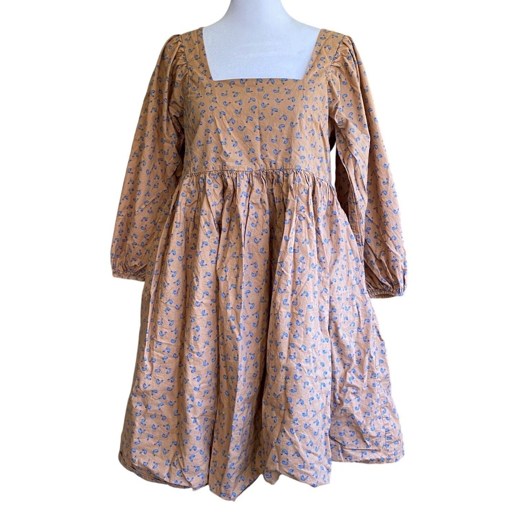 JUST Female Merle Floral Organic Cotton Babydoll Mini Dress Puff Sleeve Small